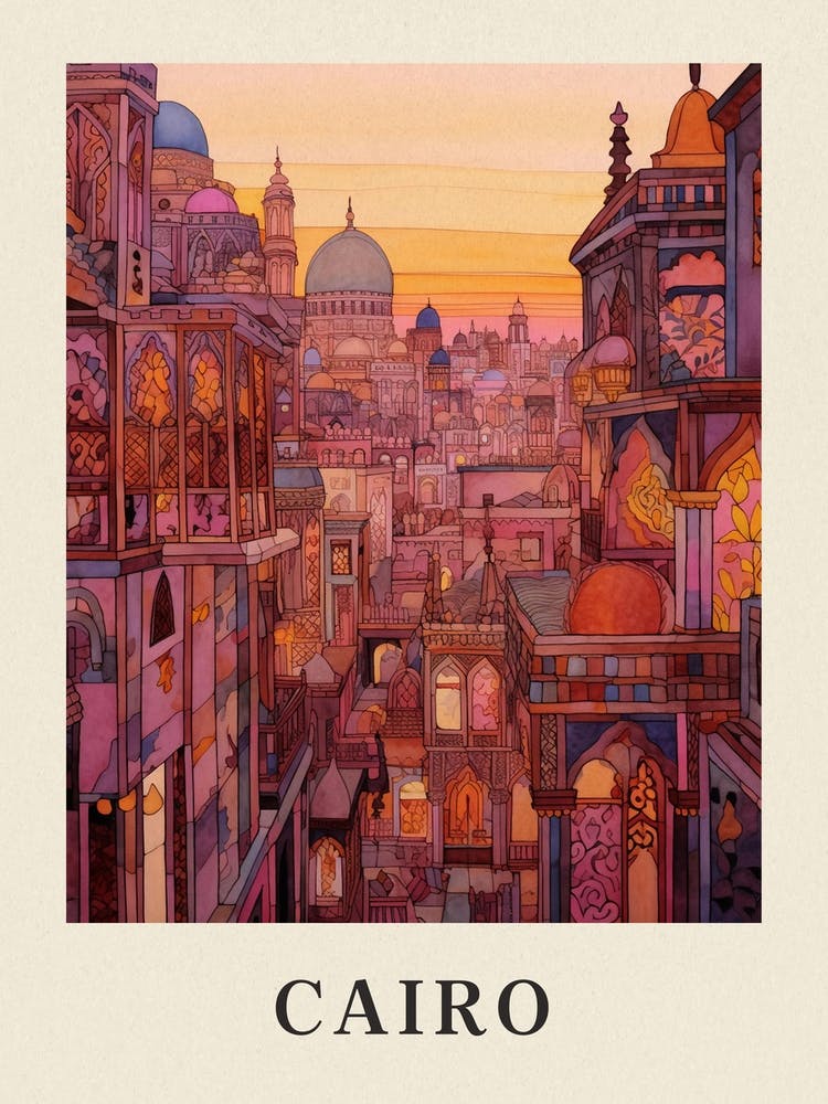 Cairo Egypt 1 Vintage Pink Travel Illustration Poster