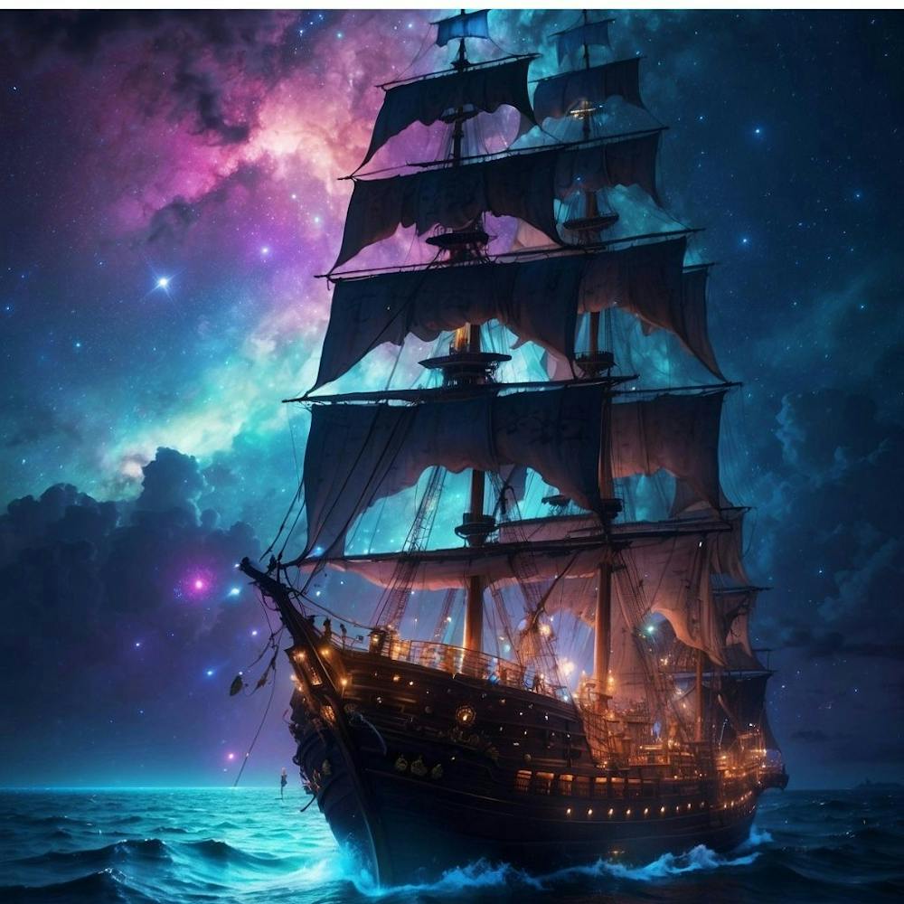 Bateau Pirate "Black Pearl" Dans le Ciel Nocturne