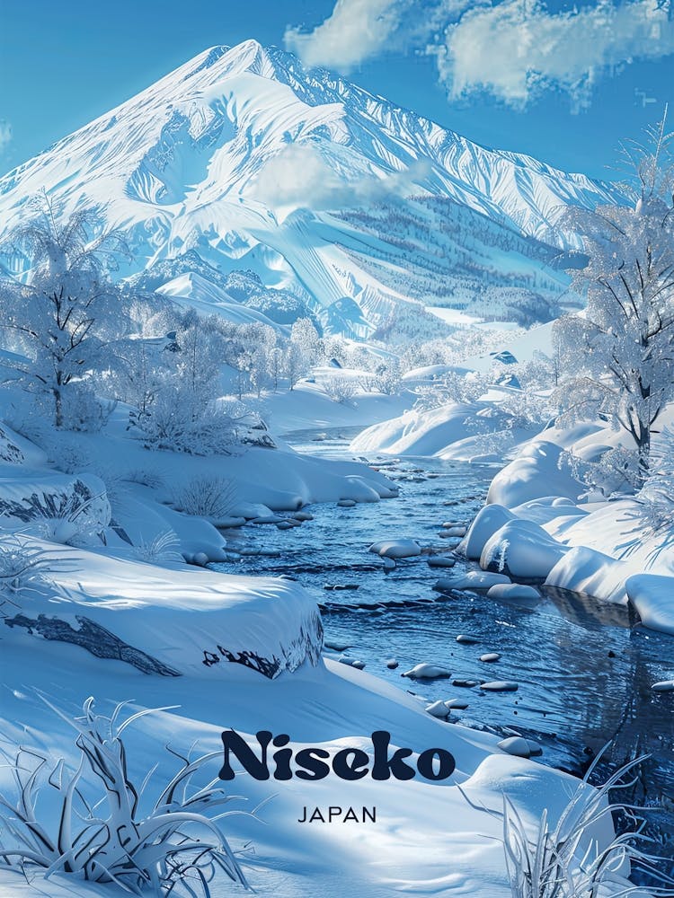 Niseko Japan Skiing Travel Art Illustration