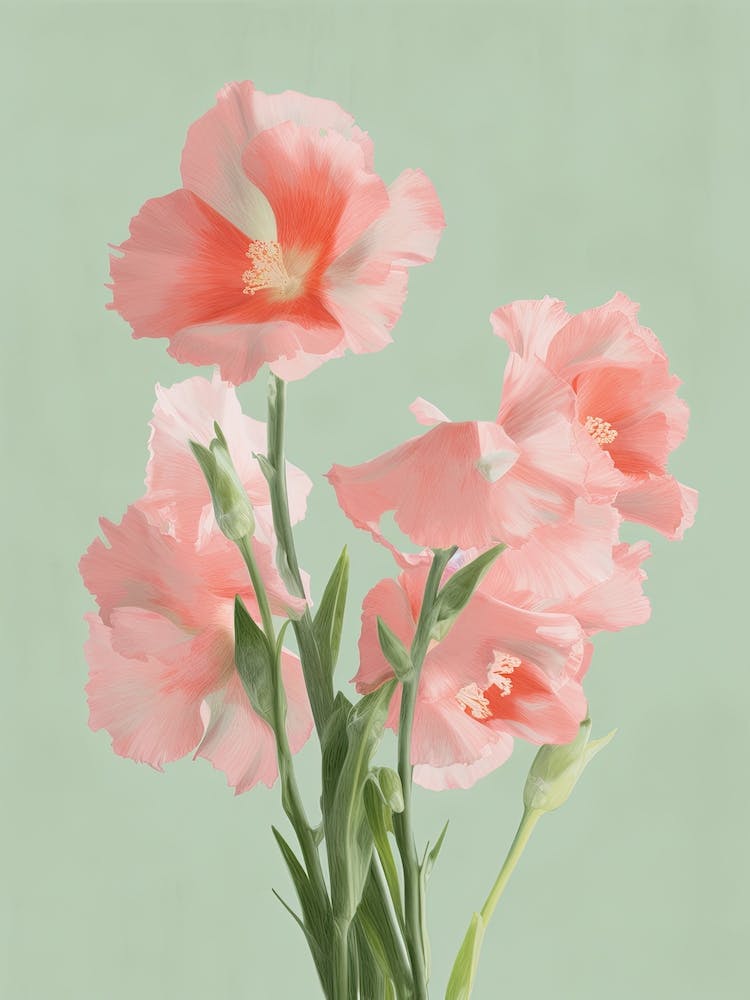 Gladioli Flowers Acrylic Painting In Pastel Colours 9
