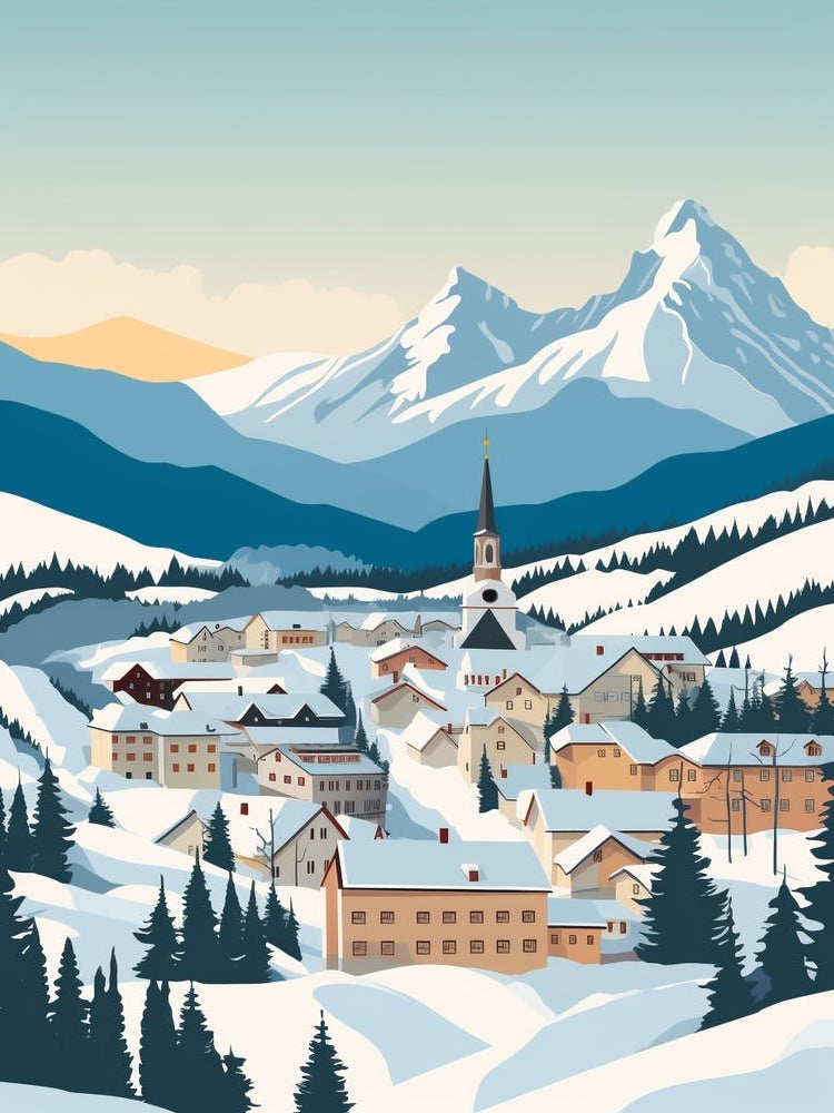 Retro Winter Illustration St Moritz Switzerland 2