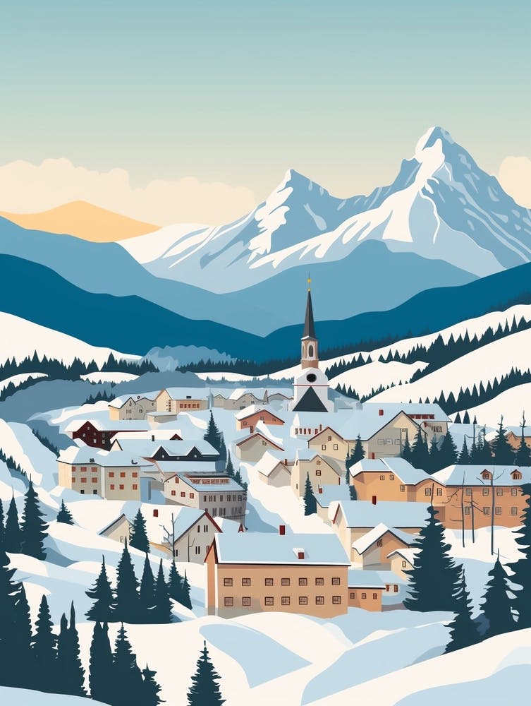 Retro Winter Illustration St Moritz Switzerland 2