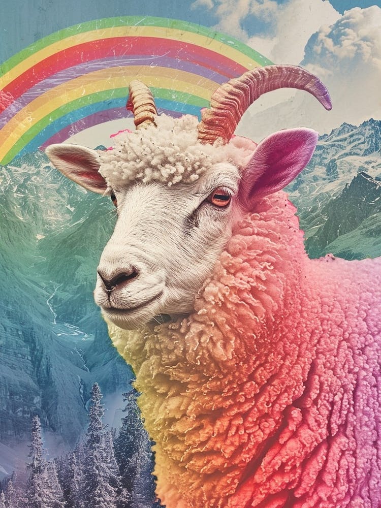 Kitsch Rainbow Sheep Collage 3