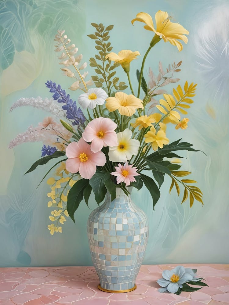 Tropical Flowers In A Mosaic Vase 1