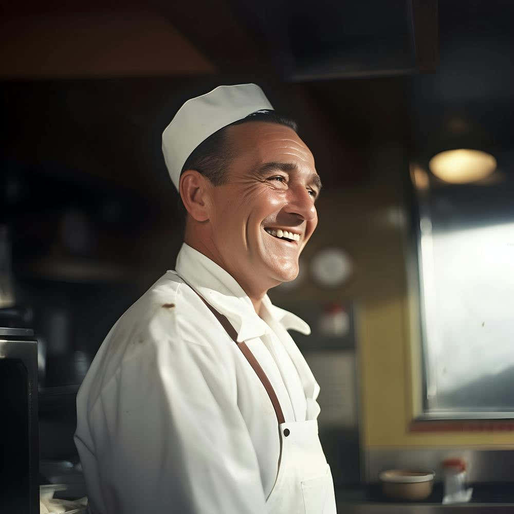 Vintage diner chef in kitchen