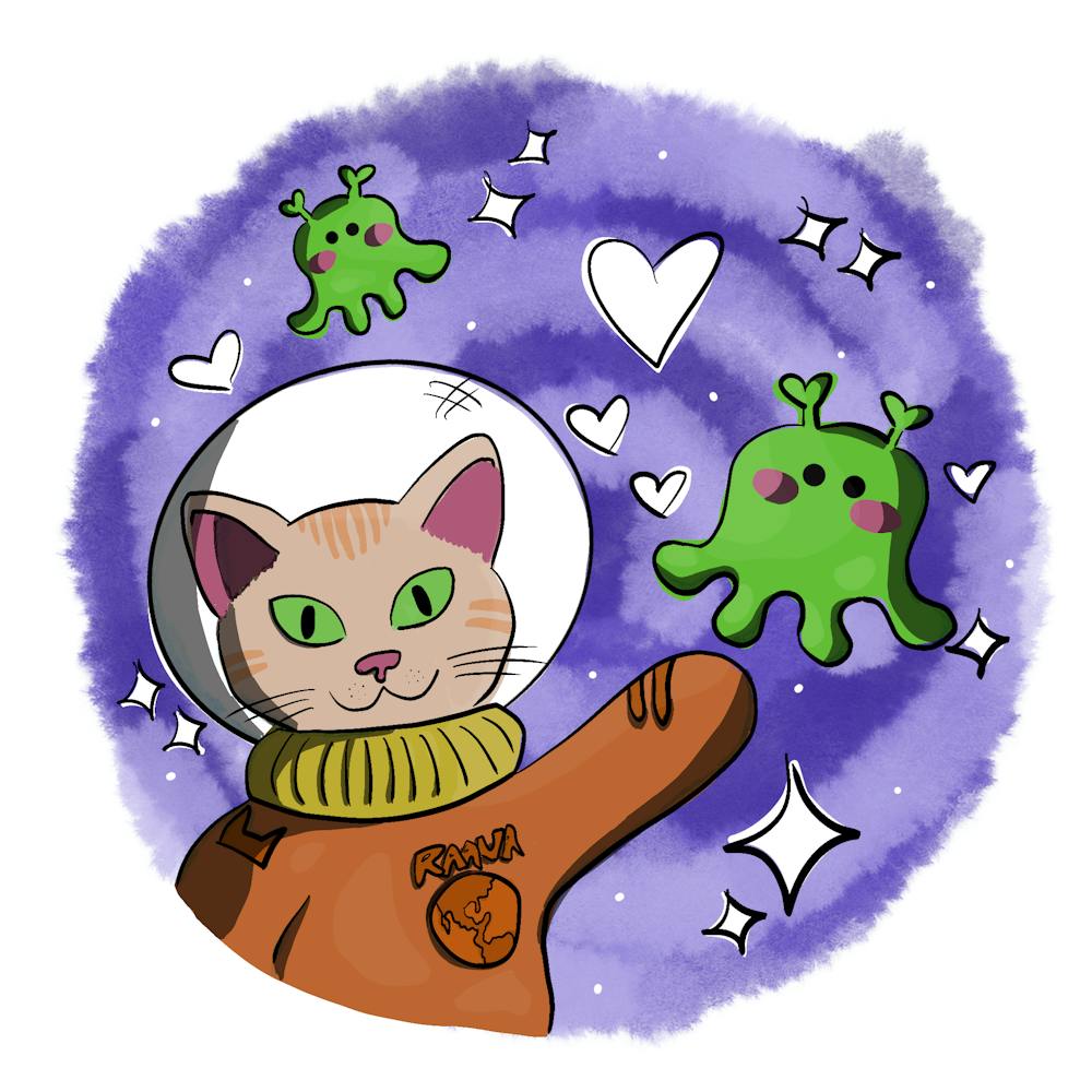 Space cat with aliens