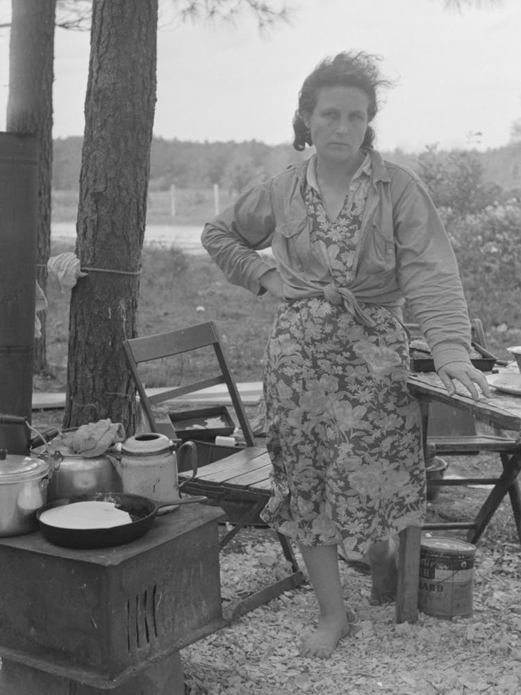 Migrant Mother In Front Of Outdoor Stove Near Hammond, Louisiana Strawberry Center By Russell Lee