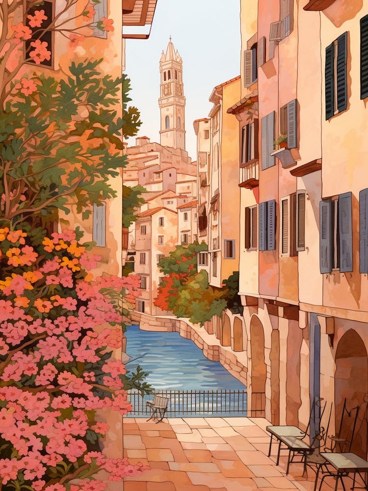 Palma De Mallorca Spain 4 Vintage Pink Travel Illustration