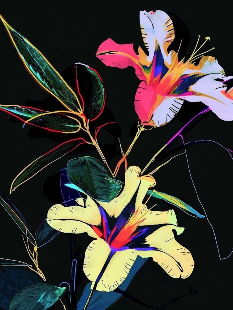 Neon Flowers On Black Moonflower 4