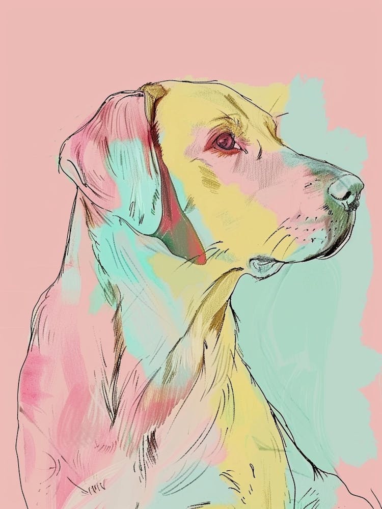 Chesapeake Bay Retriever Dog Pastel Line Watercolour Illustration 3
