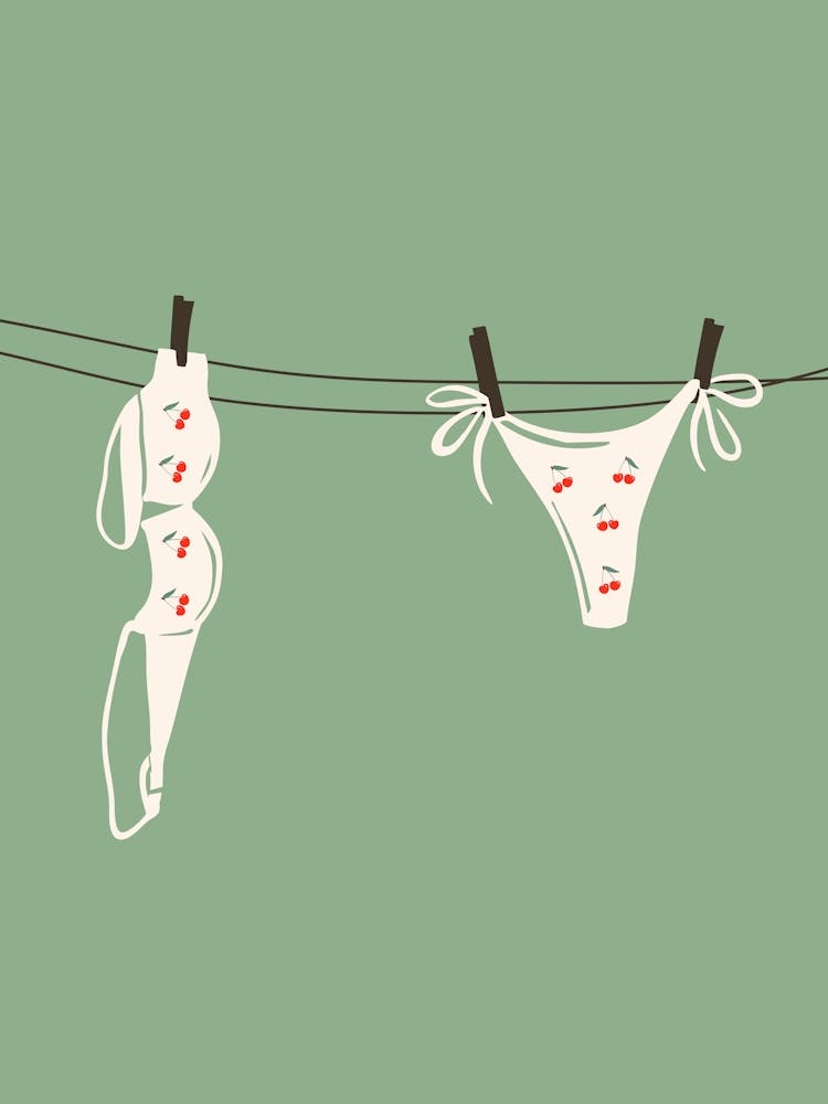 Cherry Bikini Hanging On Clothesline