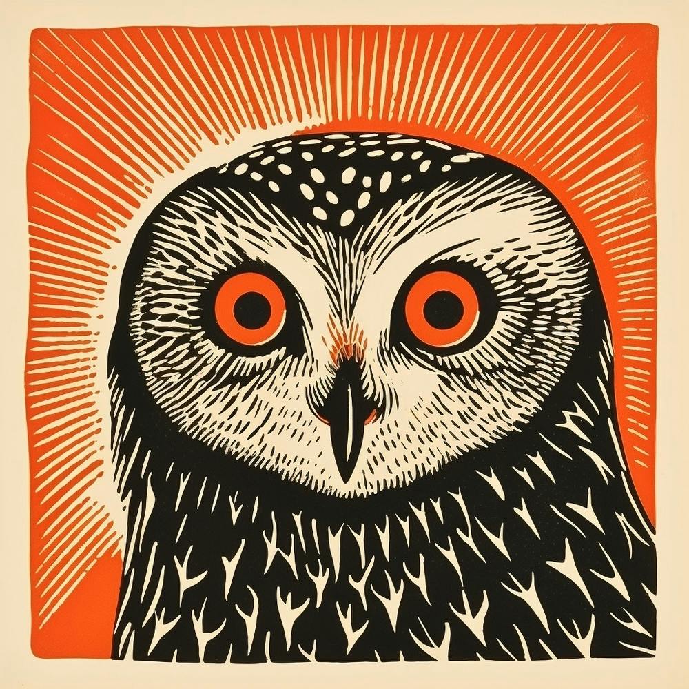 Retro Bird Lithograph Snowy Owl 1