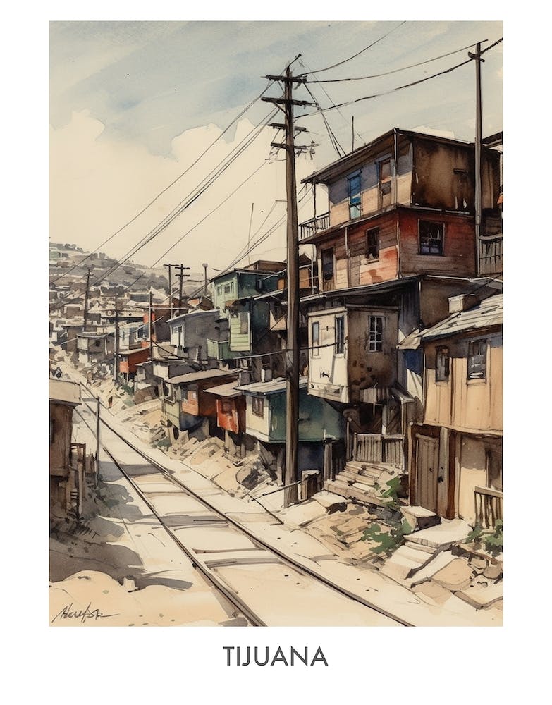 Tijuana Aquarelle 1 - Affiche de voyage