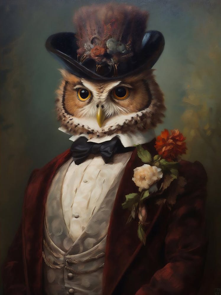 Victorian Animals Portrait, Royal Owl Vintage Print, Dressed Animal Print, Renaissance Animal Art, Dark Moody Altered Art, Animal Lover Gift