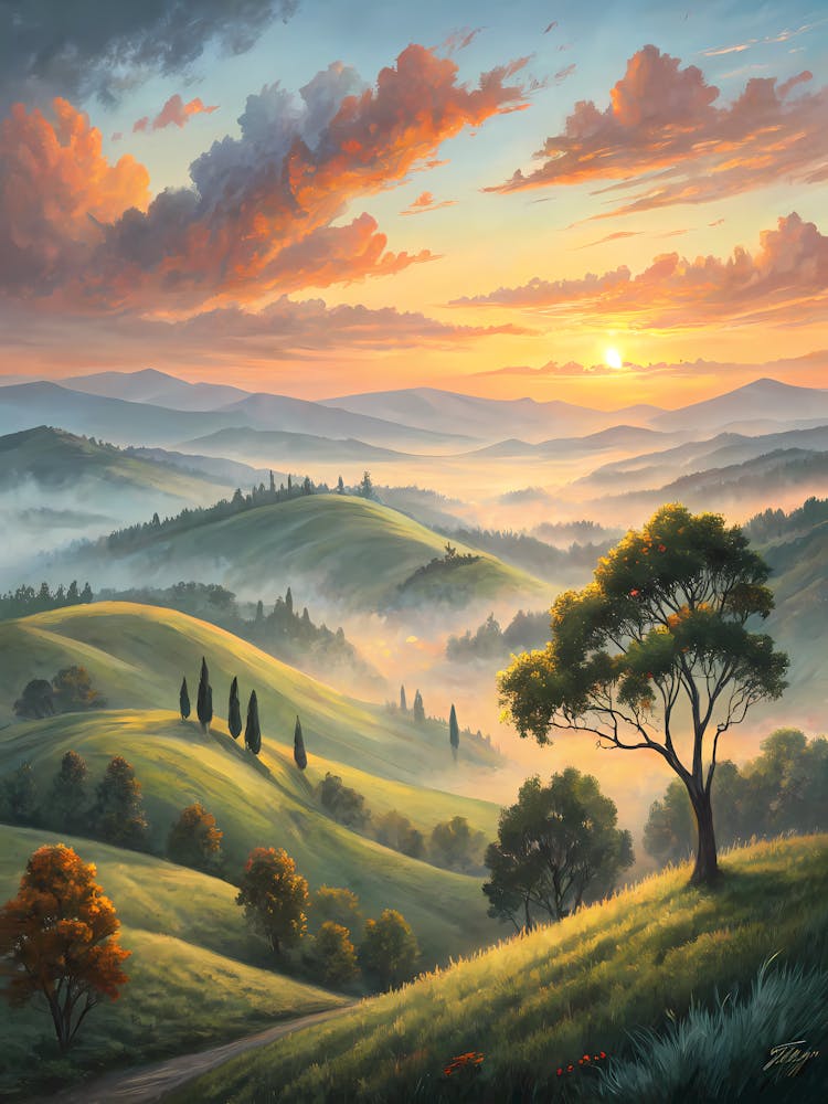 Tuscan Sunset oil painting