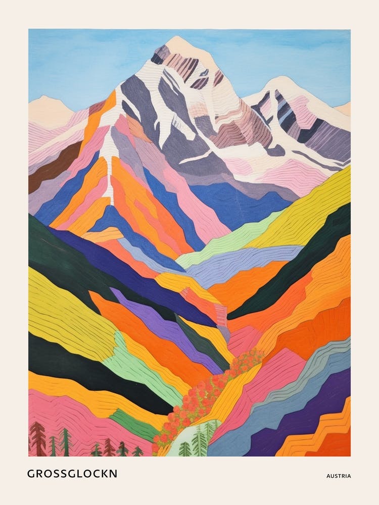 Grossglockn Austria 2 Colourful Mountain Illustration Poster
