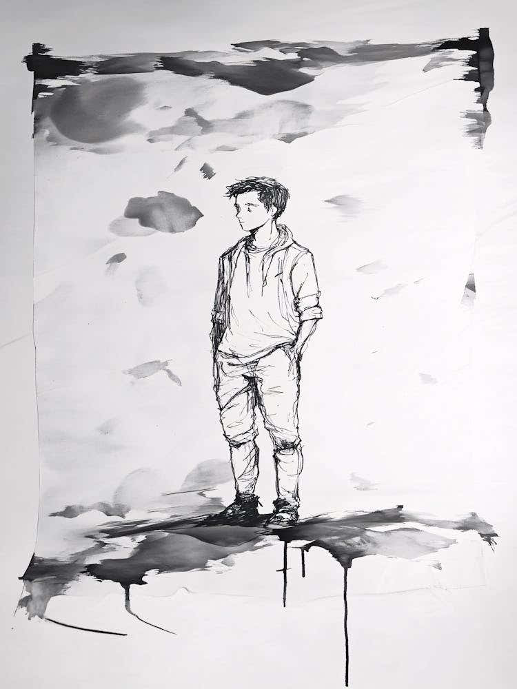 Boy Standing On Top Of A Cloud