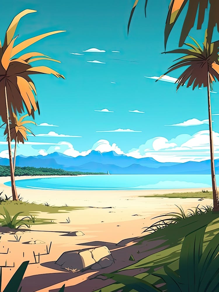 Whitehaven Beach, Australia, Flat Illustration 1