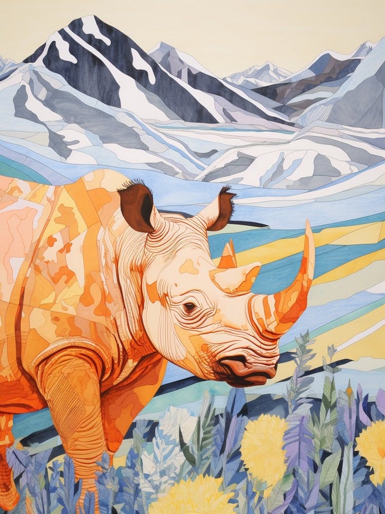 Rhino With Flowers & Plants 5