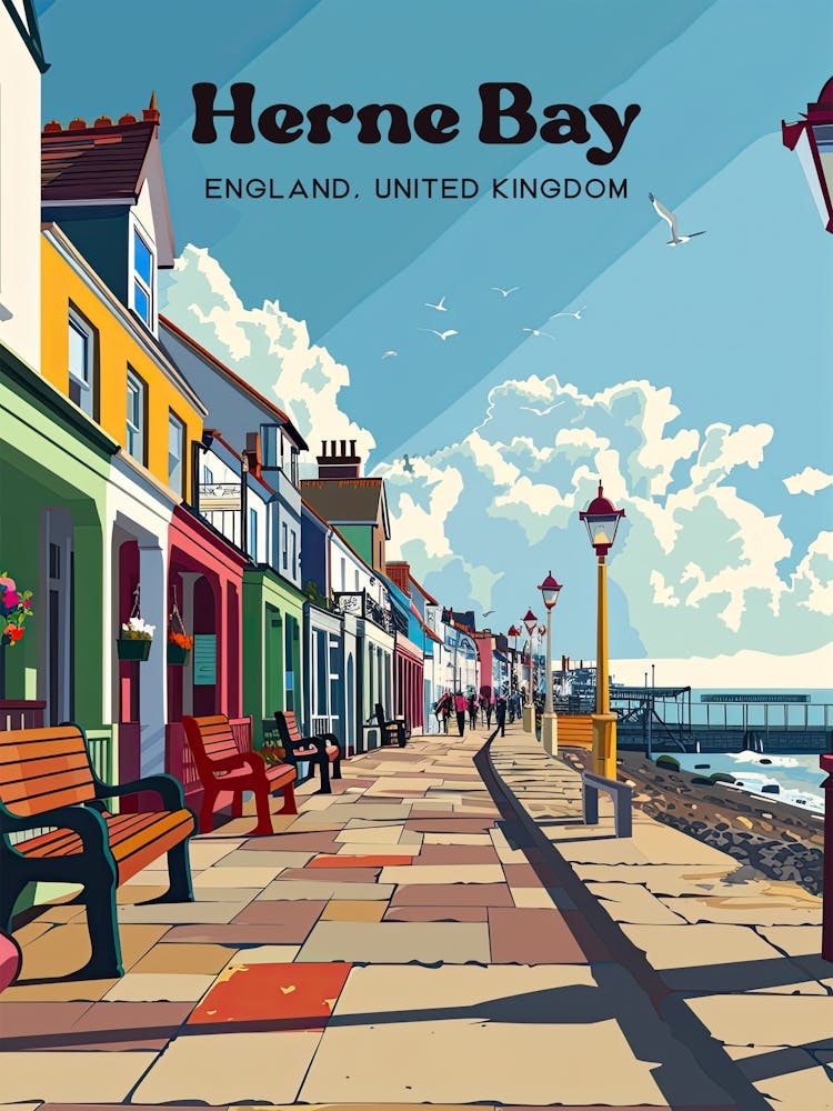 Herne Bay Kent England Travel Art Illustration