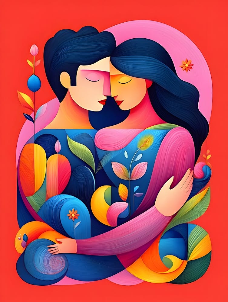 Vibrant Couple Embrace - Colorful Romantic Wall