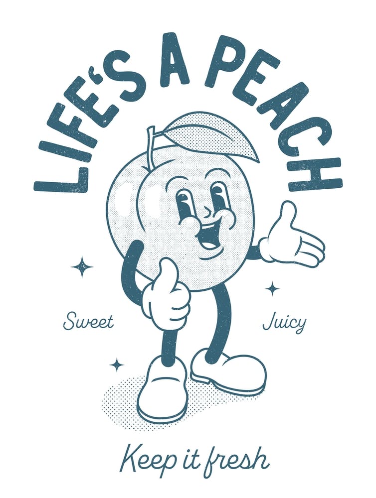 'Life's A Peach' retro blue