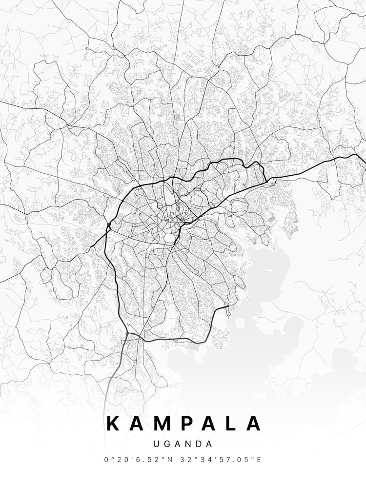 Kampala Uganda White Map