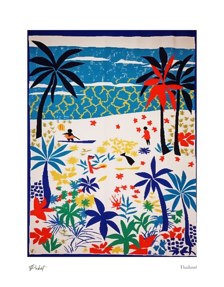 Phuket Thaïlande Style Matisse 1 Affiche de Voyage Aquarelle