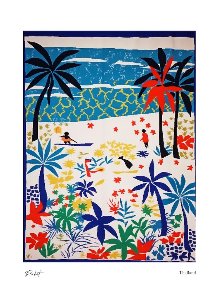 Phuket Thailand Matisse Style 1 Watercolour Travel Poster