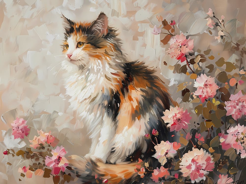 Calico Cat With Roses