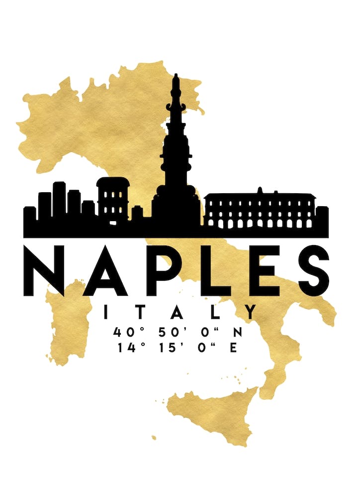 Naples Italys Silhouette City Skyline Map