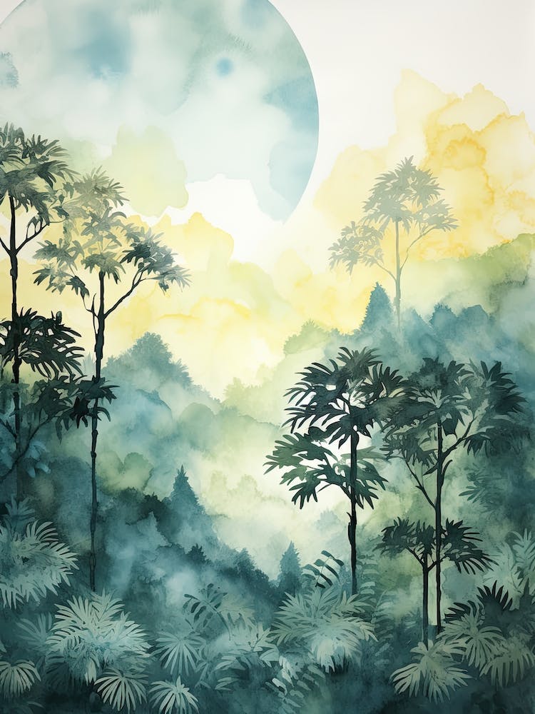 Aquarelle de Forêt Tropicale de Bornéo Brunei Indonésie et Malaisie 0