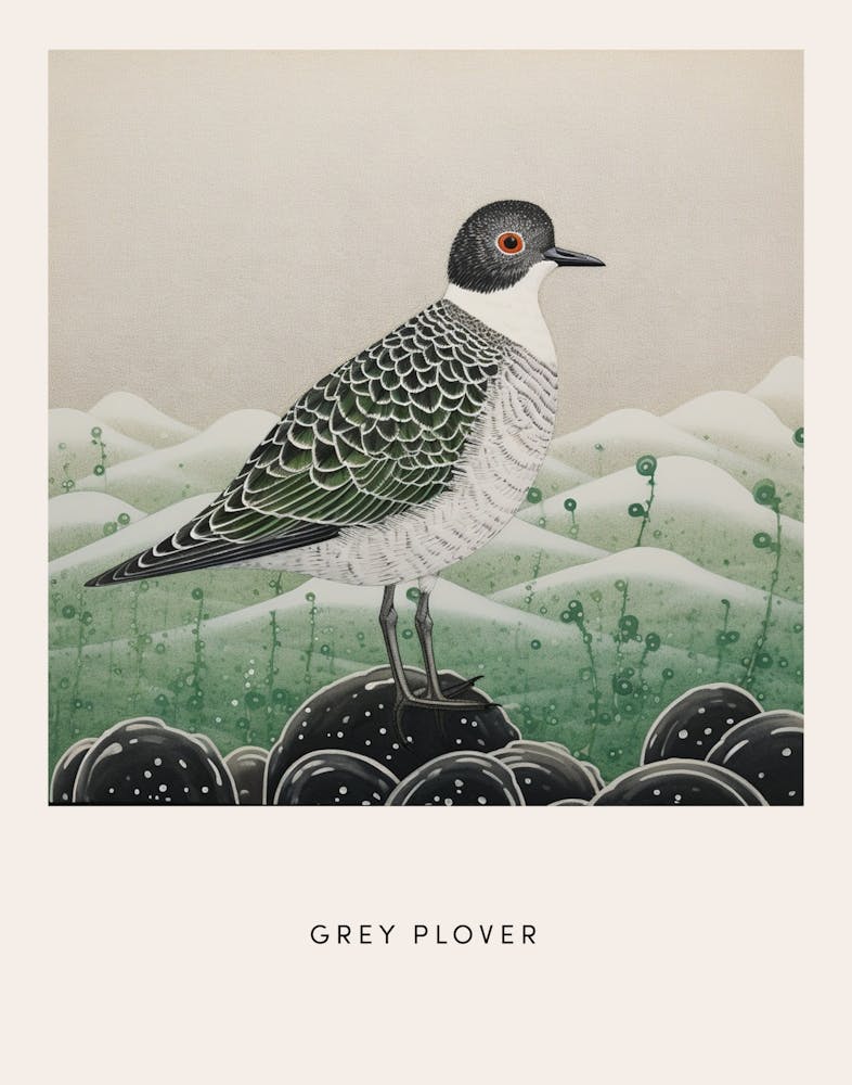 Ohara Koson Inspired Bird Painting Grey Plover 4 Poster