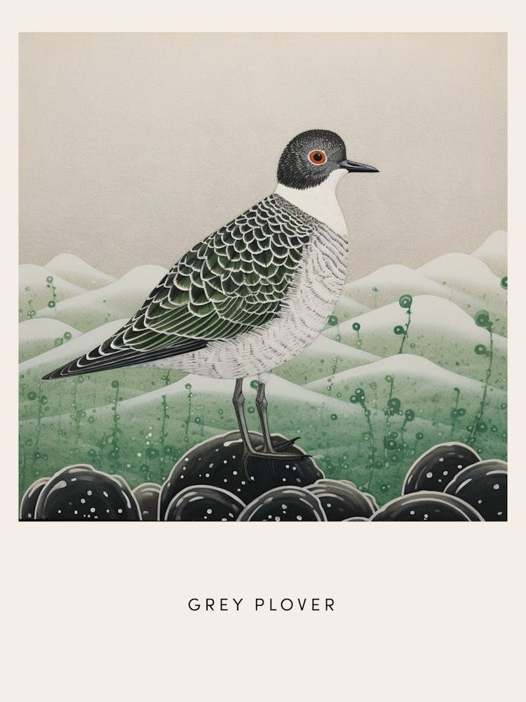 Ohara Koson Inspired Bird Painting Grey Plover 4 Poster