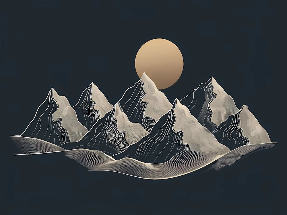 Minimalist Line Art Of Textured Mountain Landscape (1)