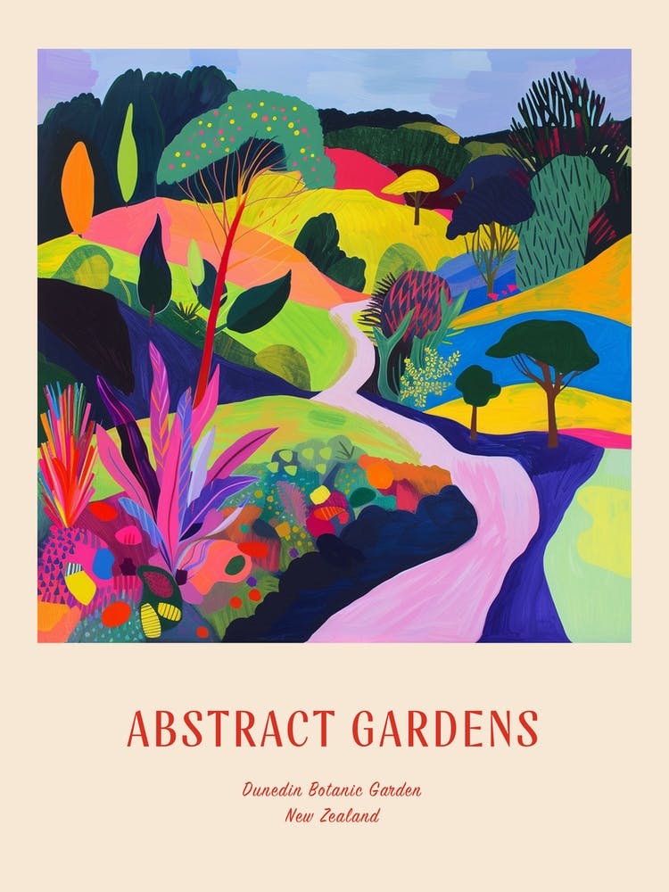 Colourful Gardens Dunedin Botanic Garden New Zealand 4 Red Poster