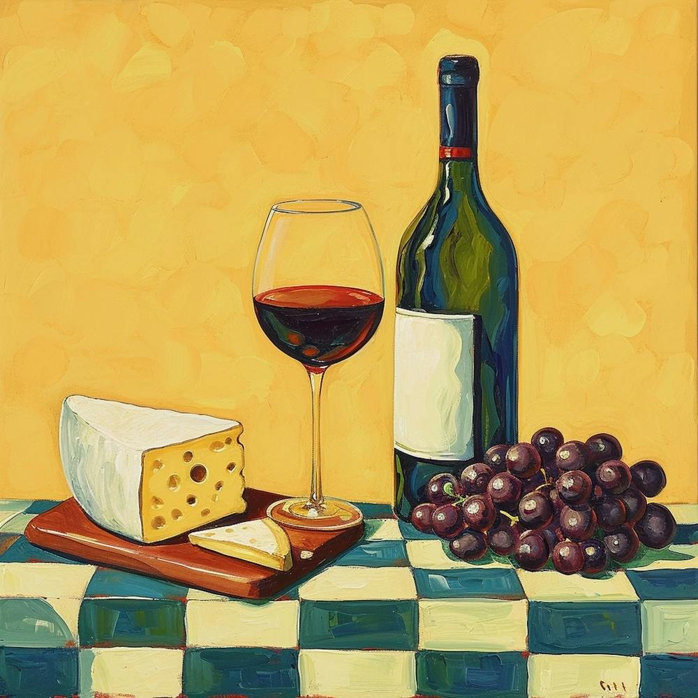 Cheese & Wine Yellow Checkerboard 3