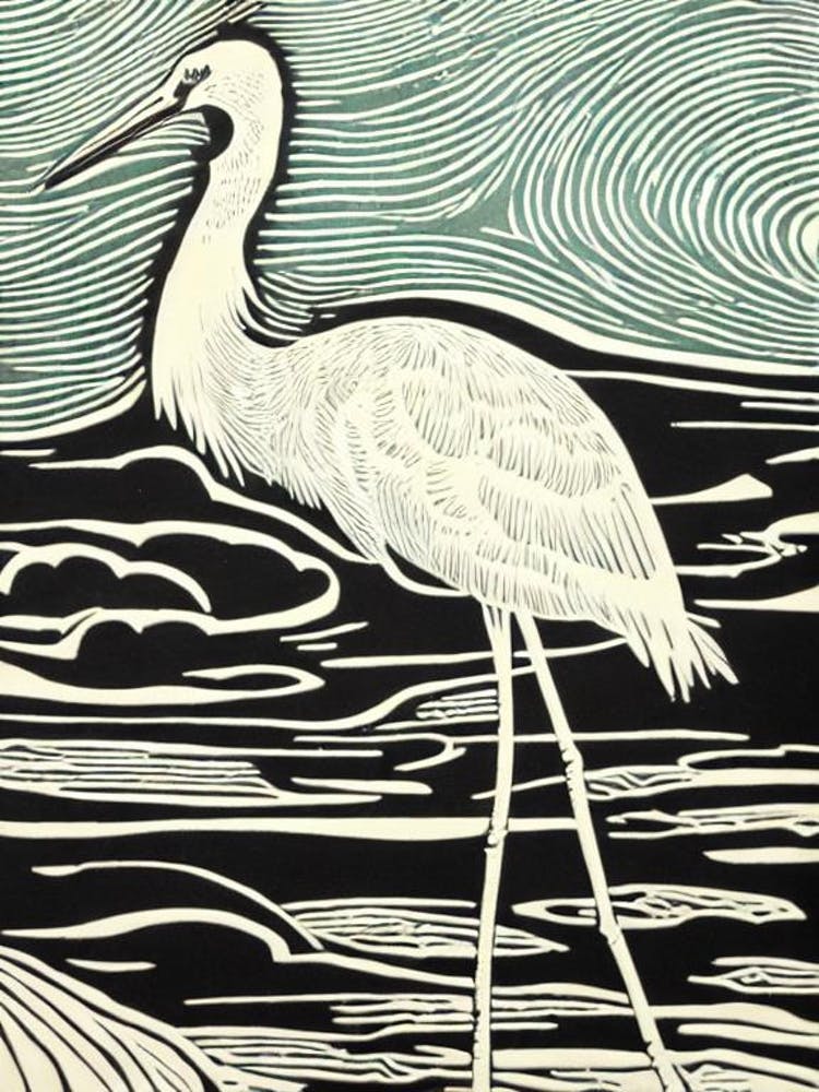 Crane Linocut Bird