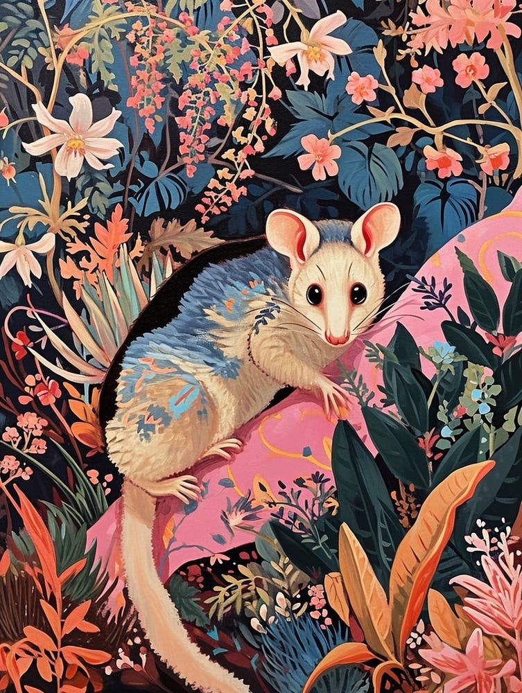 Floral Animal Painting Opossum 2