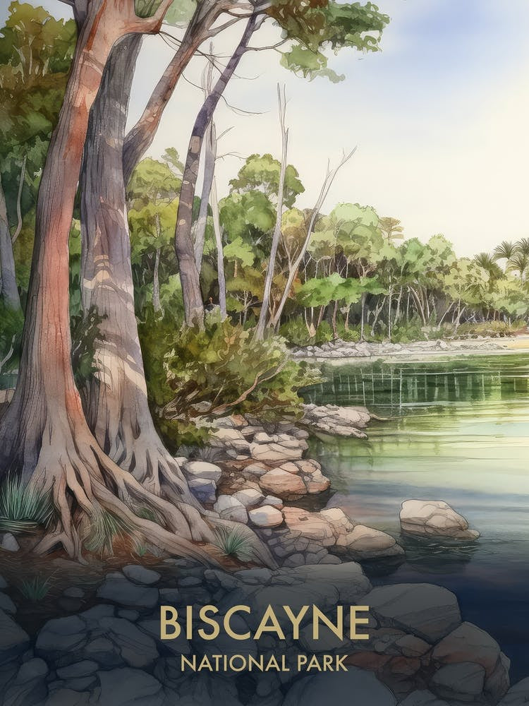 Biscayne National Park Watercolour Vintage Travel Poster 4