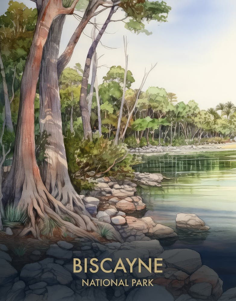Biscayne National Park Watercolour Vintage Travel Poster 4