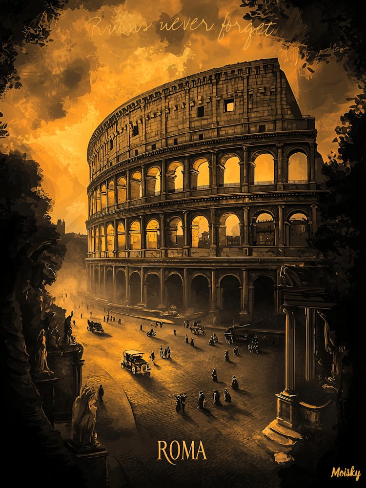 Rome Skyline Charcoal Monochrome Art Urban Poster