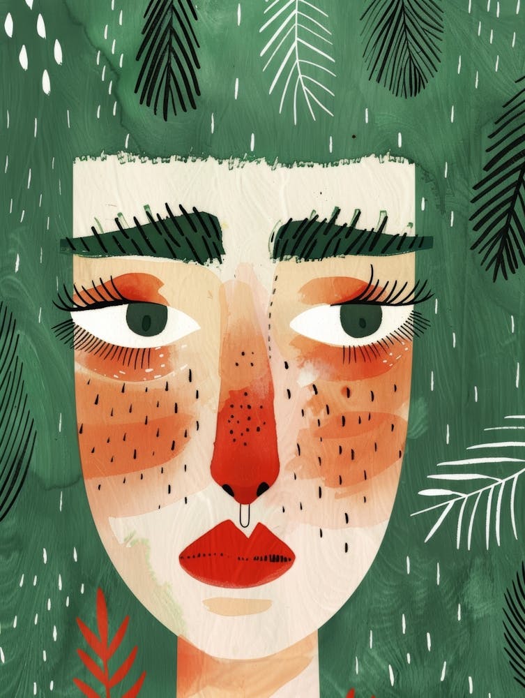 Illustration d'une fille avec des feuilles 2