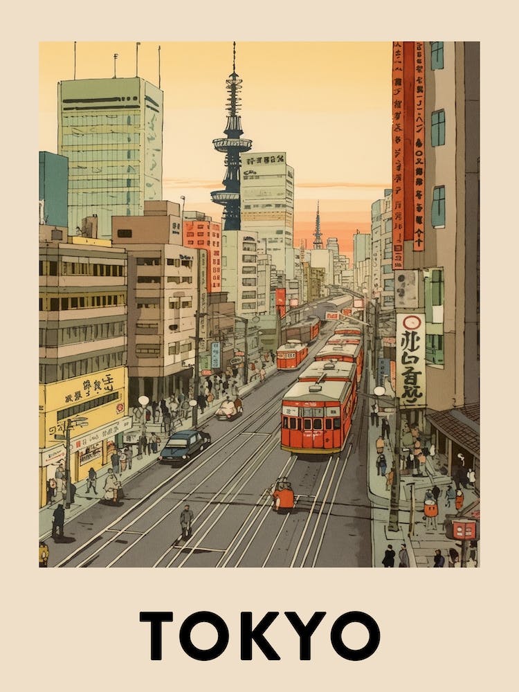 Tokyo 4 Vintage Travel Poster