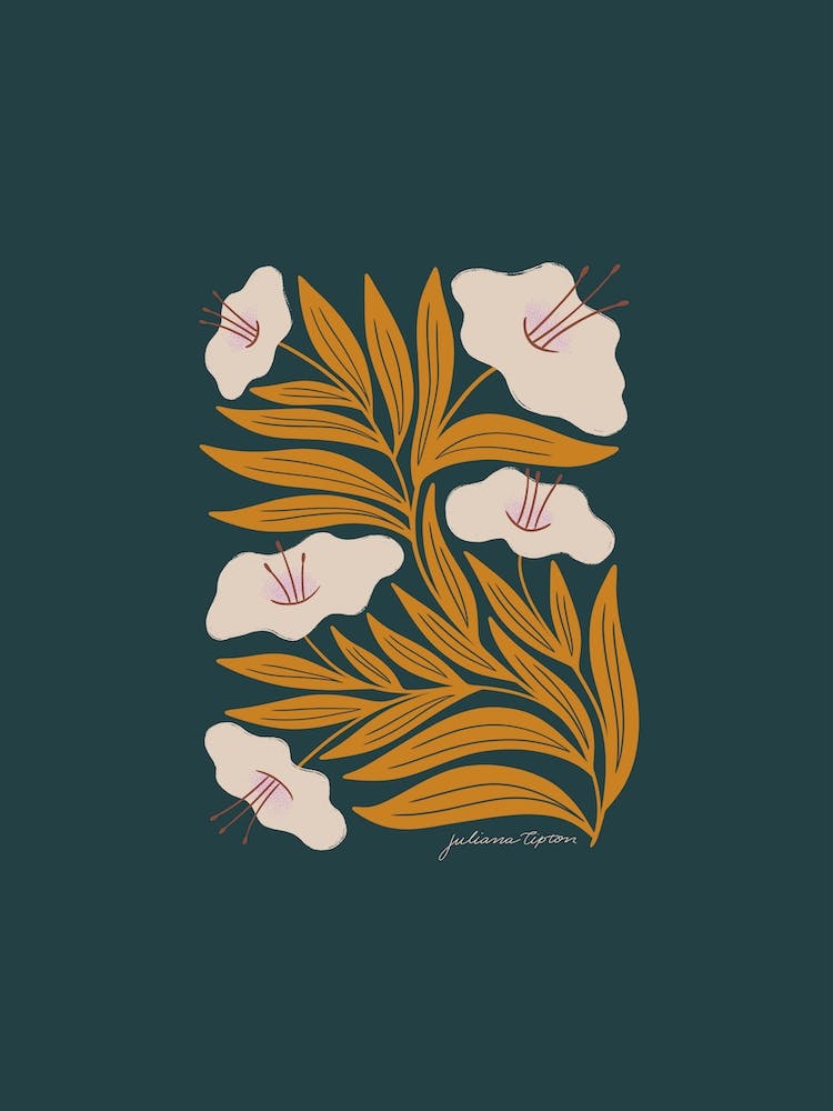 White, Gold And Teal Floral