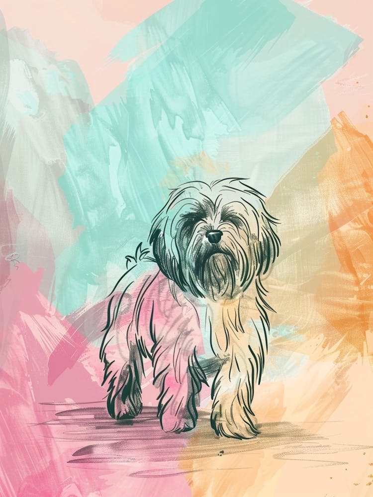 Pastel Tibetan Terrier Dog Pastel Line Illustration  1