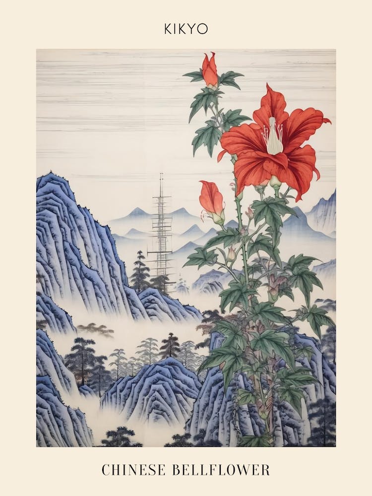 Kikyo Chinesische Glockenblume 2 Japanische Botanische Illustration Poster