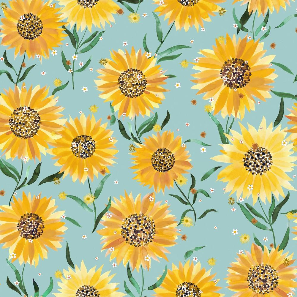 Summer Happy Sunflowers Blue Square