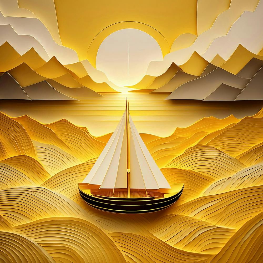 Small Boat At Sunset in Paper