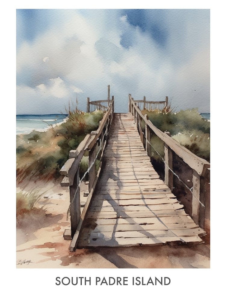South Padre Island Watercolor 2travel Poster